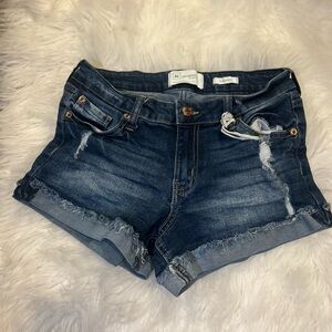 Dark Blue Distressed Jean Shorts